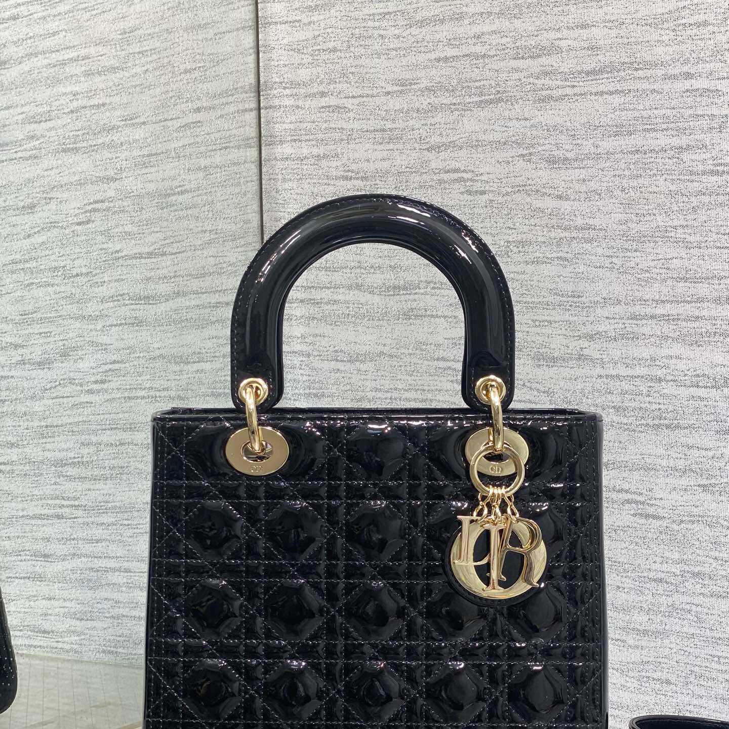 Dior Lady Dior Small Patent Cannage Leather Top Handle Bag