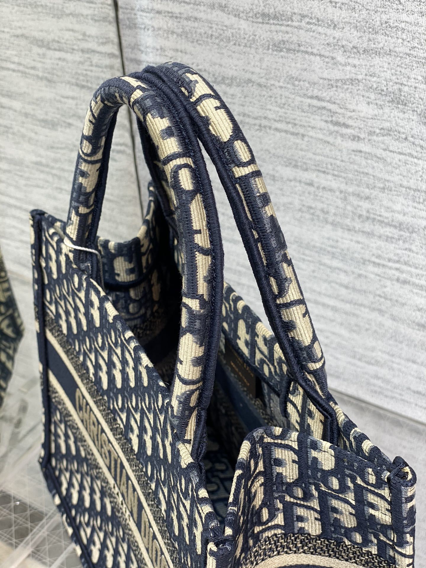 Dior Small Book Tote Blue Oblique Embroidered Tote Bag - Image 2