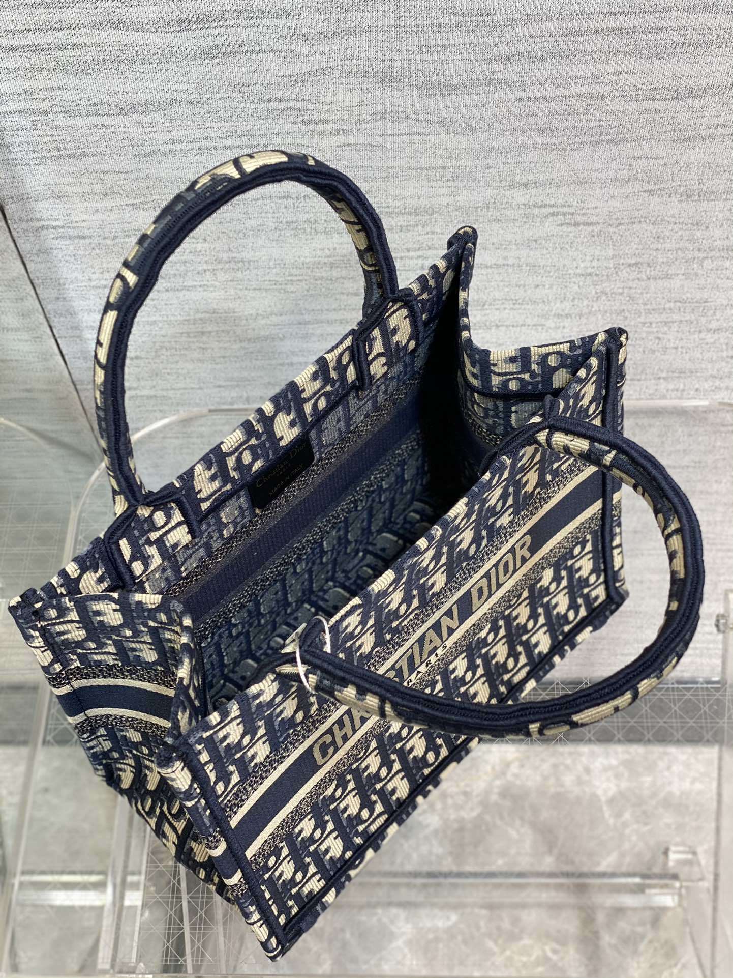 Dior Small Book Tote Blue Oblique Embroidered Tote Bag - Image 5