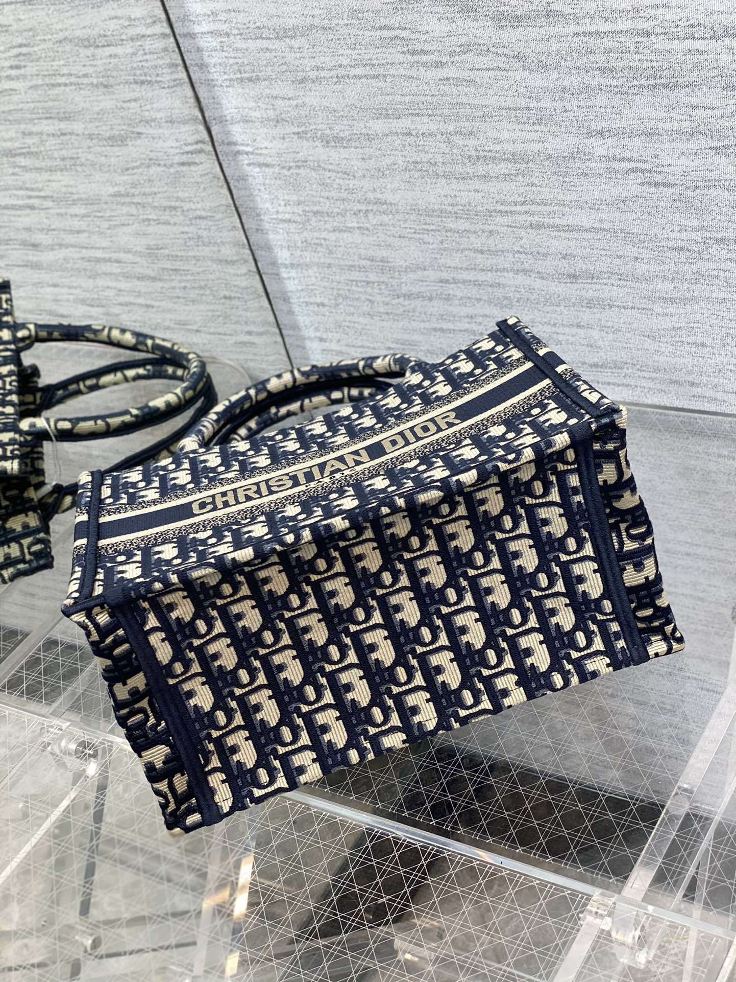 Dior Small Book Tote Blue Oblique Embroidered Tote Bag - Image 3