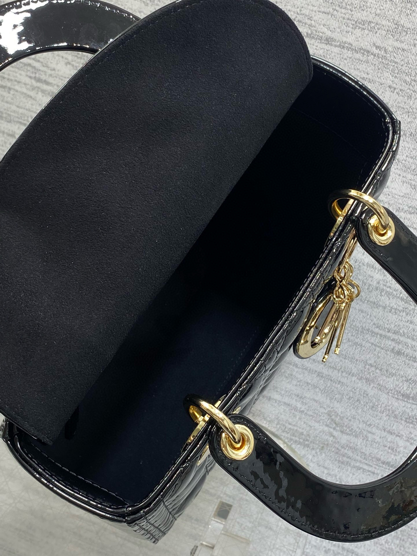 Dior Lady Dior Small Patent Cannage Leather Top Handle Bag - Image 16