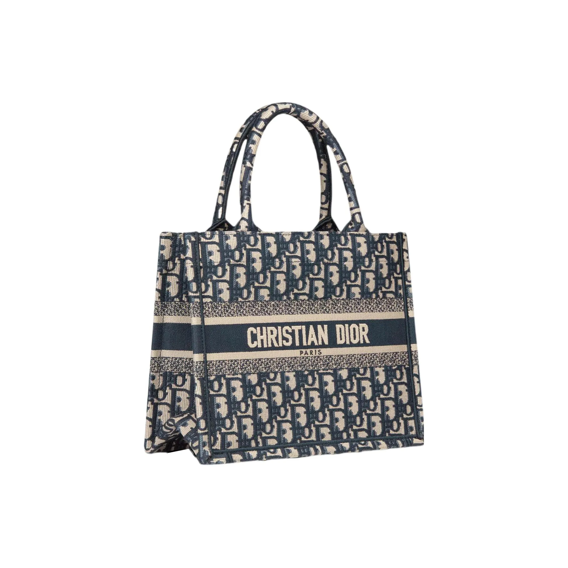 Dior Small Book Tote Blue Oblique Embroidered Tote Bag - Image 6