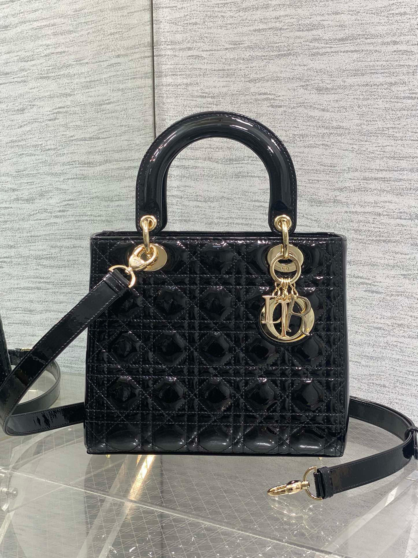 Dior Lady Dior Small Patent Cannage Leather Top Handle Bag - Image 14