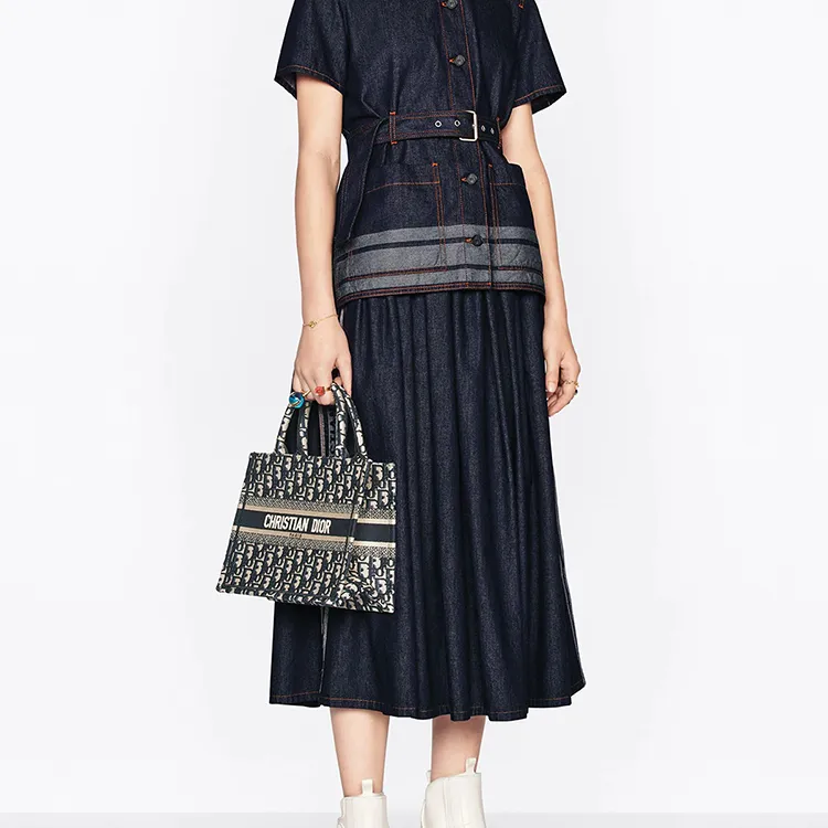 Dior Small Book Tote Blue Oblique Embroidered Tote Bag - Image 16
