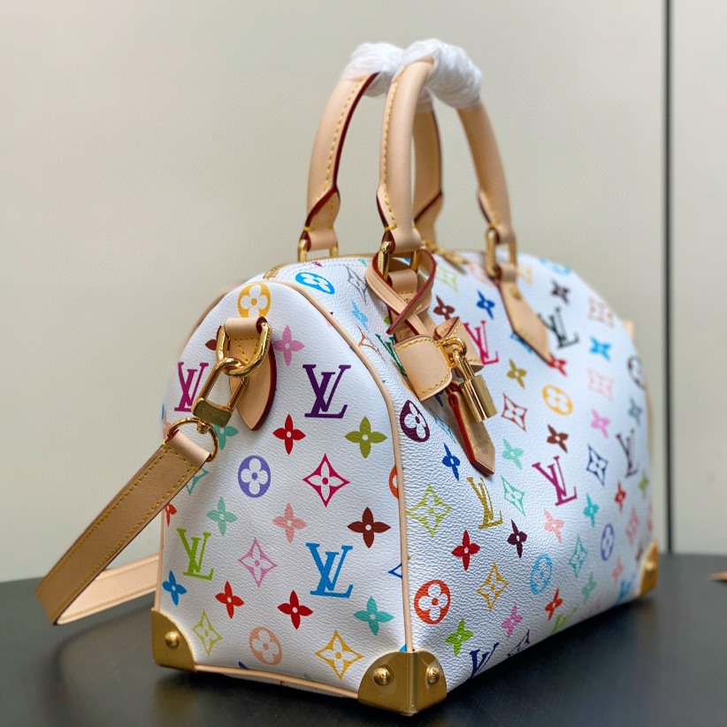 Louis Vuitton x Takashi Murakami Speedy Bandoulière 25 White Monogram Canvas Bag
