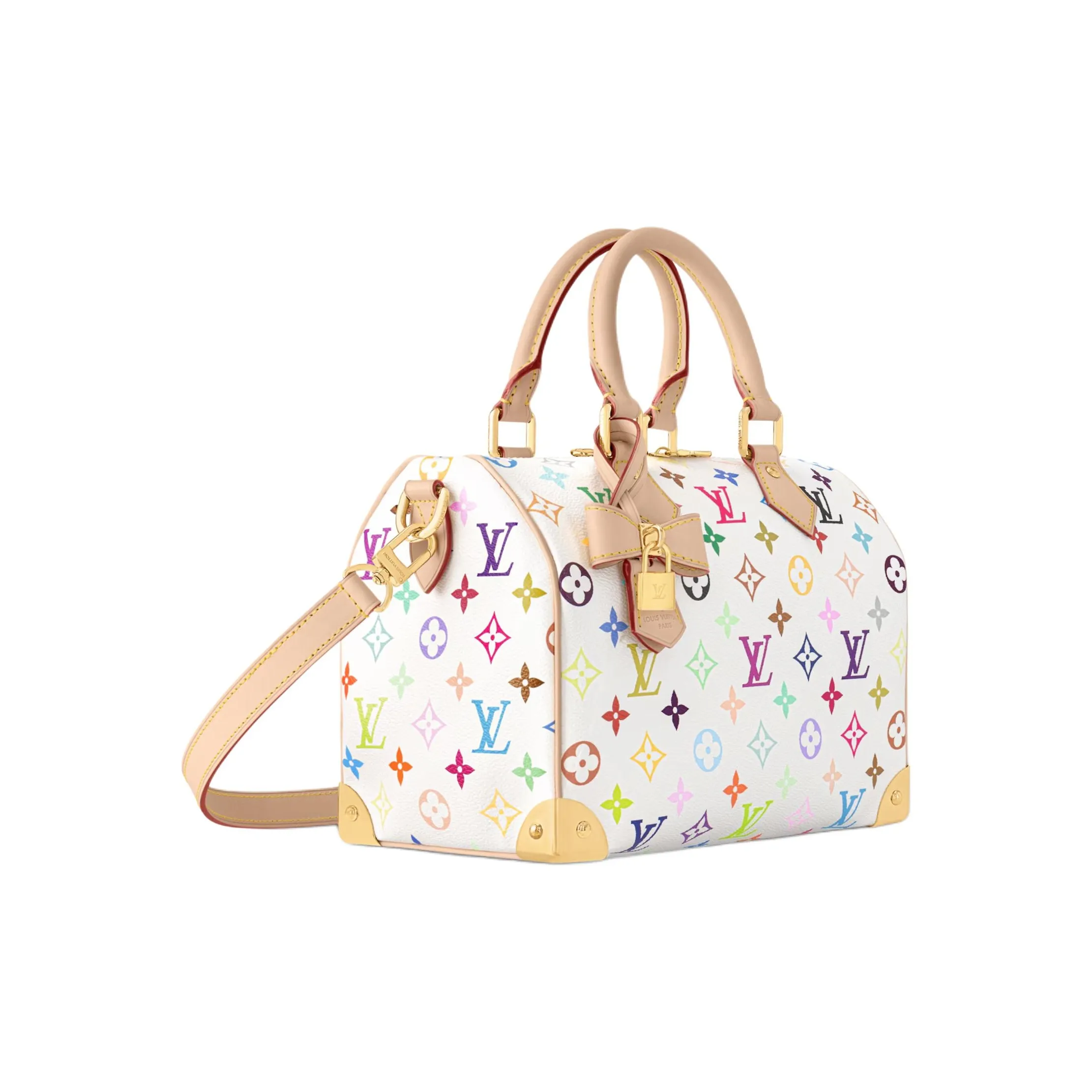 Louis Vuitton x Takashi Murakami Speedy Bandoulière 25 White Monogram Canvas Bag - Image 14