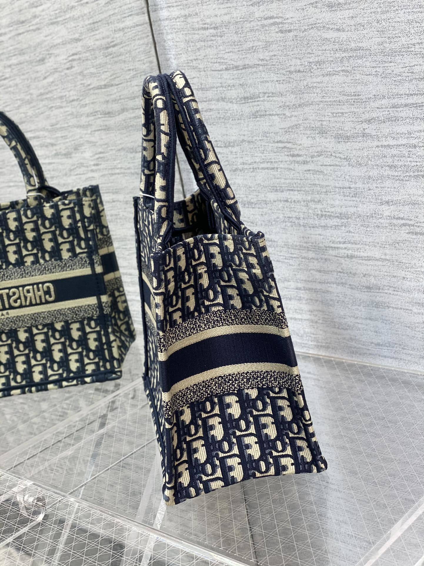 Dior Small Book Tote Blue Oblique Embroidered Tote Bag - Image 12