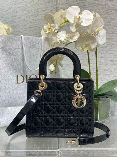 Dior Lady Dior Small Patent Cannage Leather Top Handle Bag - Image 2